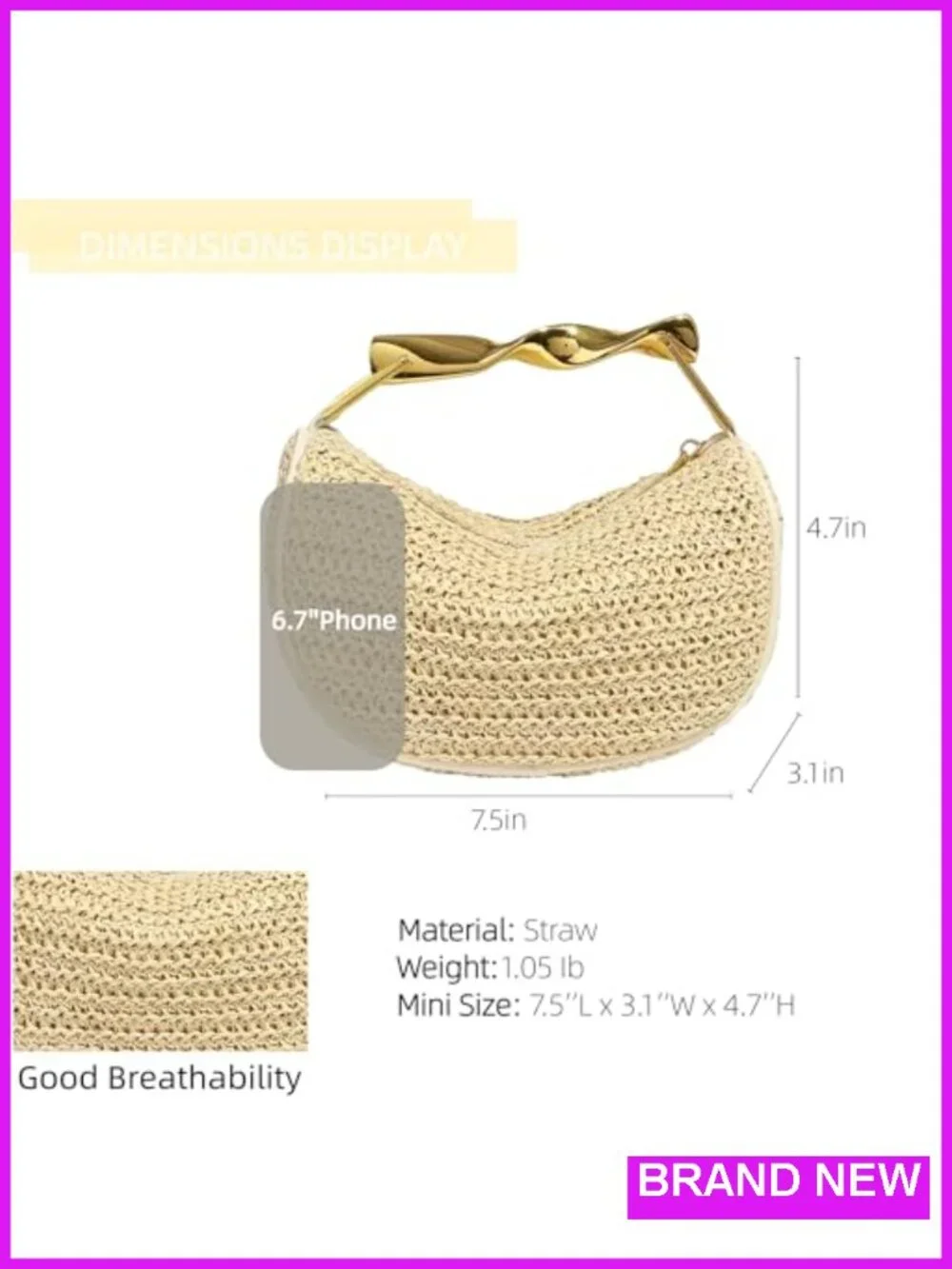 Handwoven Straw Clutch Mini Crossbody Bag Evening Wedding Purse